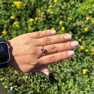 🍒Gold Filled Adjustable Teardrop Red Stone Ring with Zirconias | Size 7–9